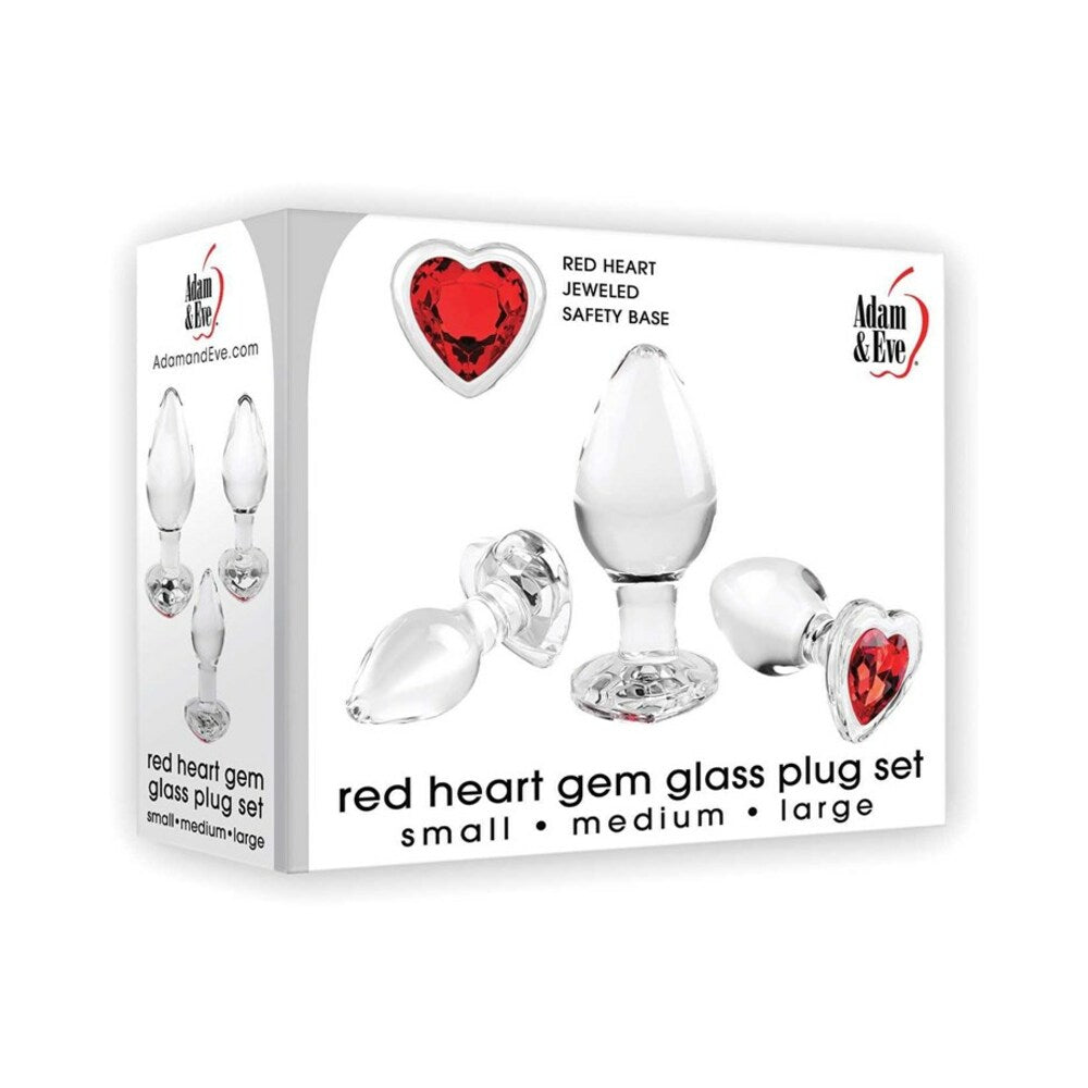 Adam & Eve Red Heart Gem Glass Plug Set-0